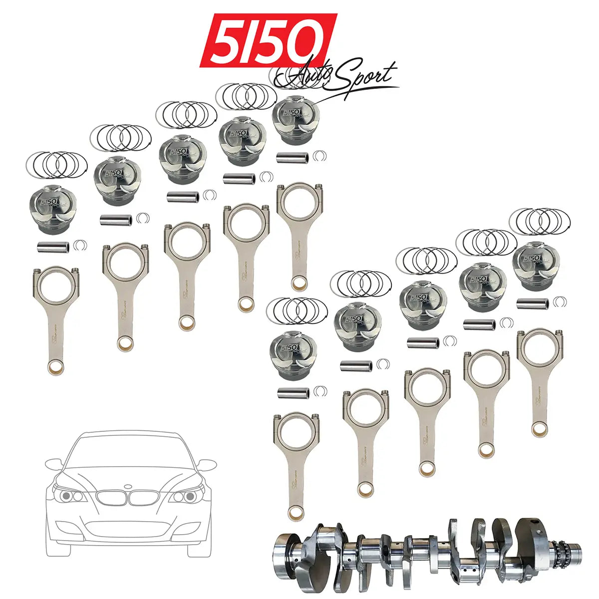 Stroker Kit for BMW S85 V10 Engines including Stroker Crankshaft, Connecting Rods, and Pistons