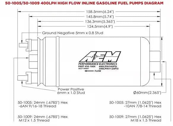 AEM 400LPH (AN) Inline High Flow Fuel Pump